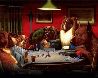 Dogs Playing D&D (3ª edición versión) - Póster a todo color