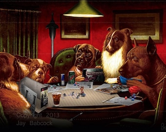 Dogs Playing D&D (Pathfinder version) - Full Color Poster