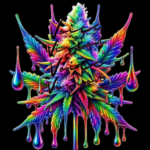 Digital PNG Download Marijuana Leaf Full Spectrum Splash Psychedelic Cannabis Buds Illustration 5 Images
