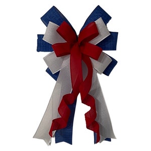 Patriotic Bow - July 4th Decorations, Memorial Day Wreath Bow, Red White Blue Party Decor
