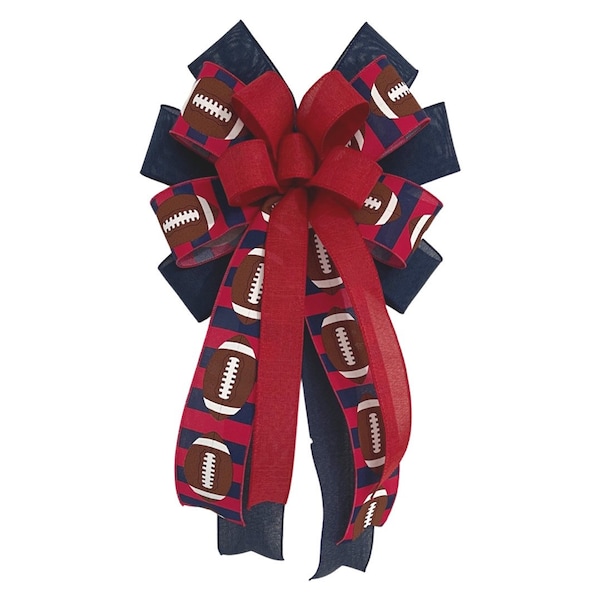 Handcrafted Football Spirit Bow - Red, Navy, and White Cheer
