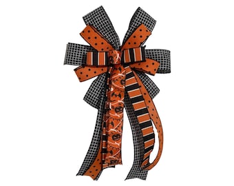 Halloween Bow - Black, Orange and White - Wreath Bow