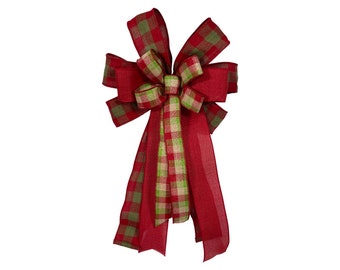 Lazo navideño artesanal a cuadros – Cuadros de búfalo en verde, rojo y crema