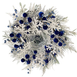 Winter Wonderland Snowflake Wreath - White, Silver, and Navy Blue