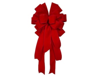 Red Velvet Christmas Tree Topper Bow, Holiday Wreath Decor