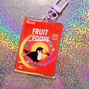 Holographic Pokemon Keychain - Toucannon Fruit Poops - Cereal Box Charm