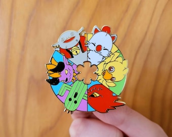 Final Fantasy Monsters Enamel Pin - Enamel Pin Kawaii Moogle, Chocobo, Bomb, Cactuar, Behemoth, Namazu