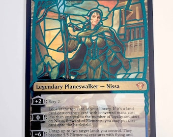 Magic the Gathering Alter Nissa, Steward of Elements Metallic Teal Overlay Altered Art