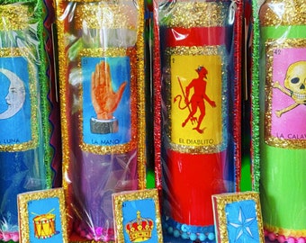 READY TO SHIP Decorative Loteria Prayer Candles! (4 available)