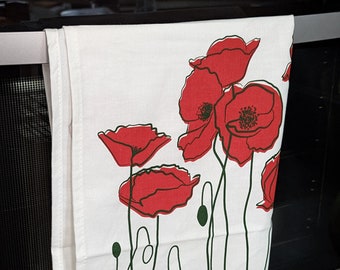 POPPY Tea Towel Design, Two Colour Printed on 100% Cotton, UK Made