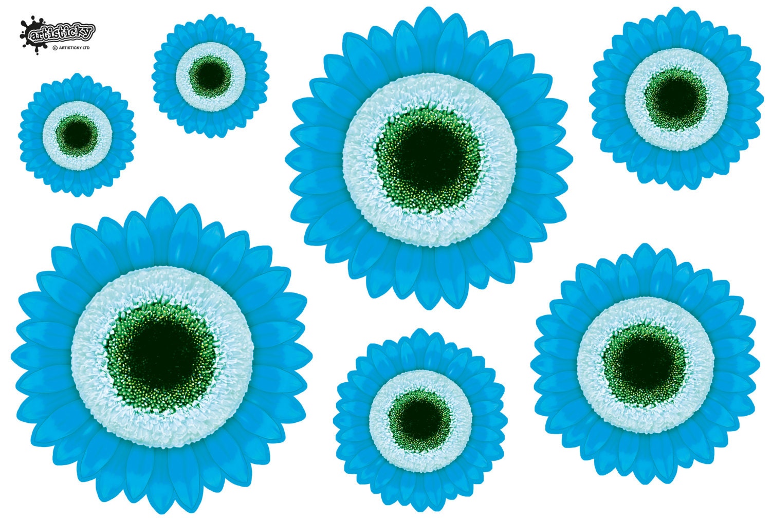 7 Funky Light Blue Laminated GERBERA Flower STICKERS. Freepost UK - Etsy