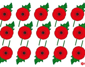 Artisticky A4 Sheet of 15 Poppy Stickers 75x50mm + Freepost UK + DONATION to RBL