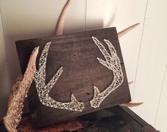 Rustic Deer Antler String Art - Custom Art - Wall Art