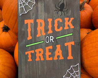 Halloween - "Trick or Treat" - Handmade Painted String Art Sign