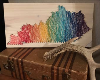 Gay PRIDE Rainbow Kentucky String Art - State Outline