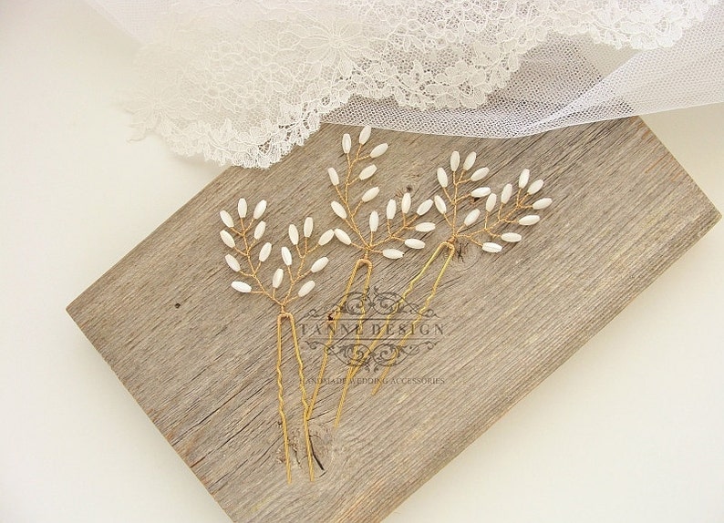 Fern Leaf Hair Pins Leaf Branch Hair Pieces Ivory Pearl Etsy