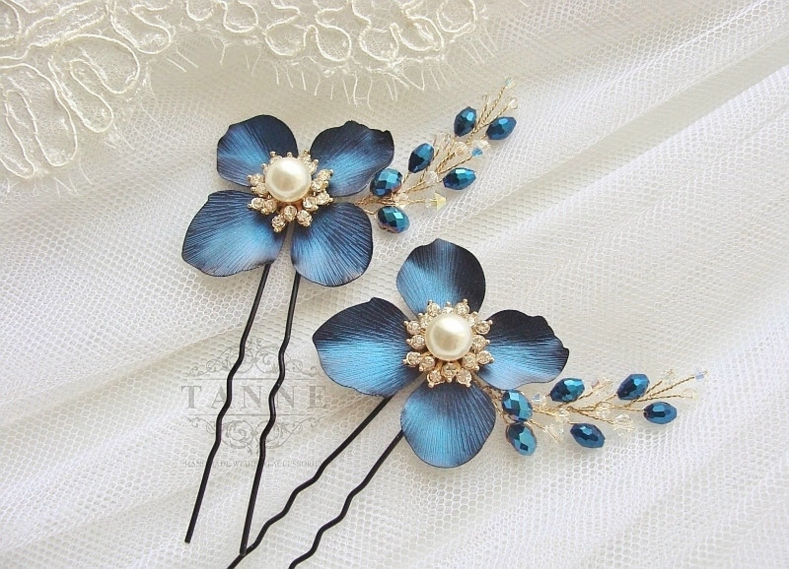 Blue Floral Hair Pins - wide 2