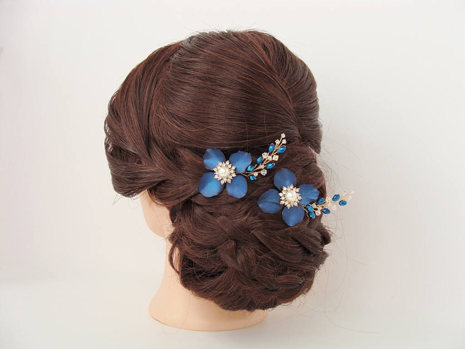 Navy Blue Flower Hair Pins Blue Wedding Hair Accessories Blue Etsy