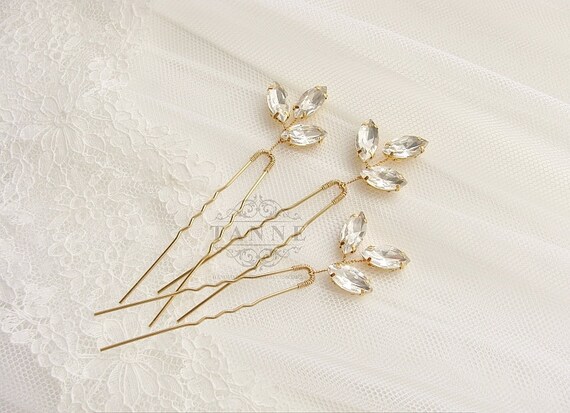 Crystal Hair Pins Wedding Hair Pins Gold Leaf Hair Pins Etsy