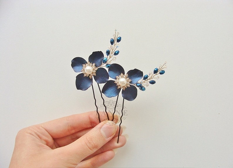 Blue Floral Hair Pins - wide 3