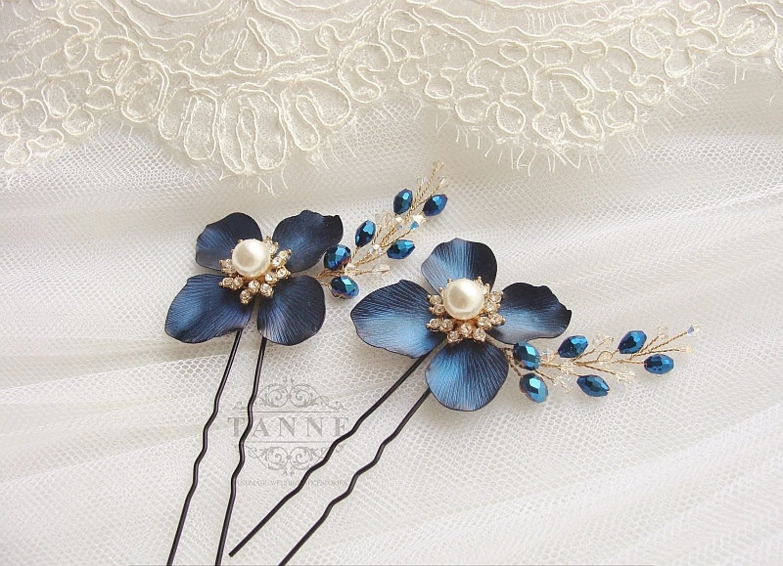 Blue Floral Hair Pins - wide 9