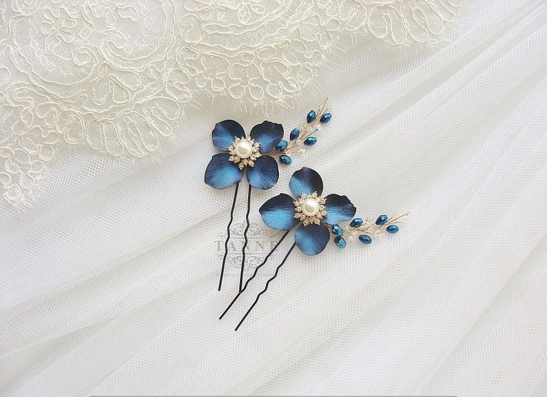Blue Floral Hair Pins - wide 6