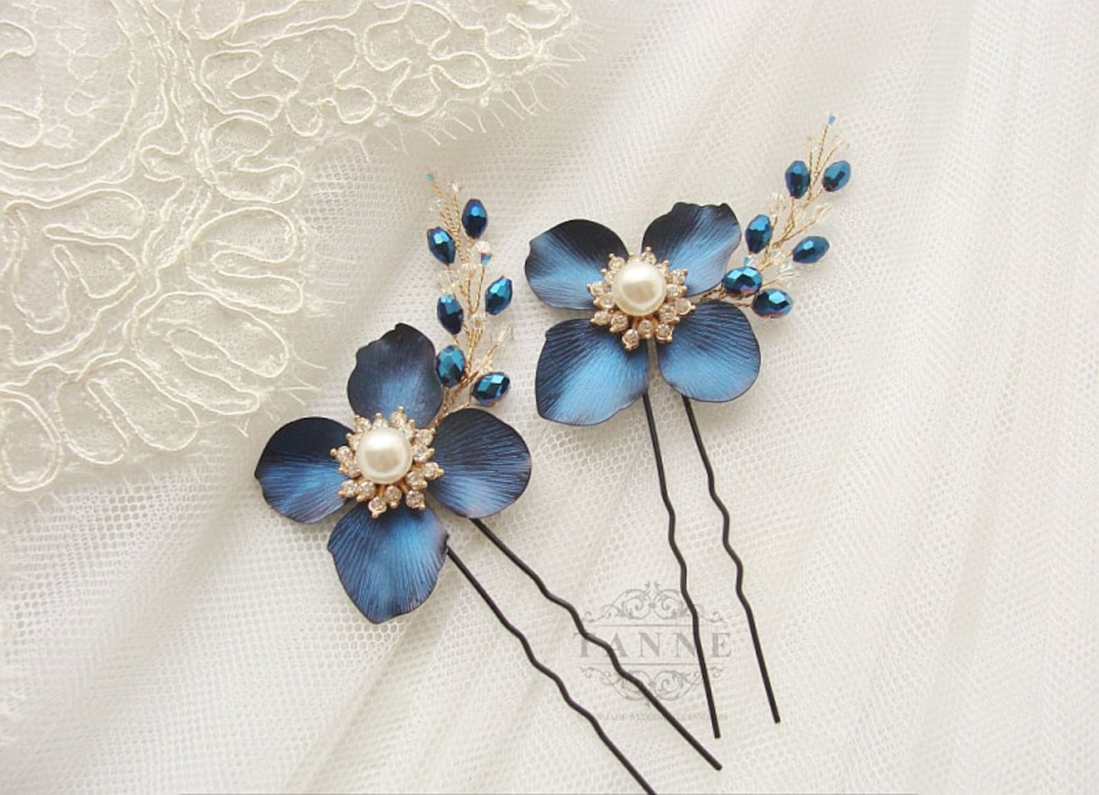 Blue Floral Hair Pins - wide 1