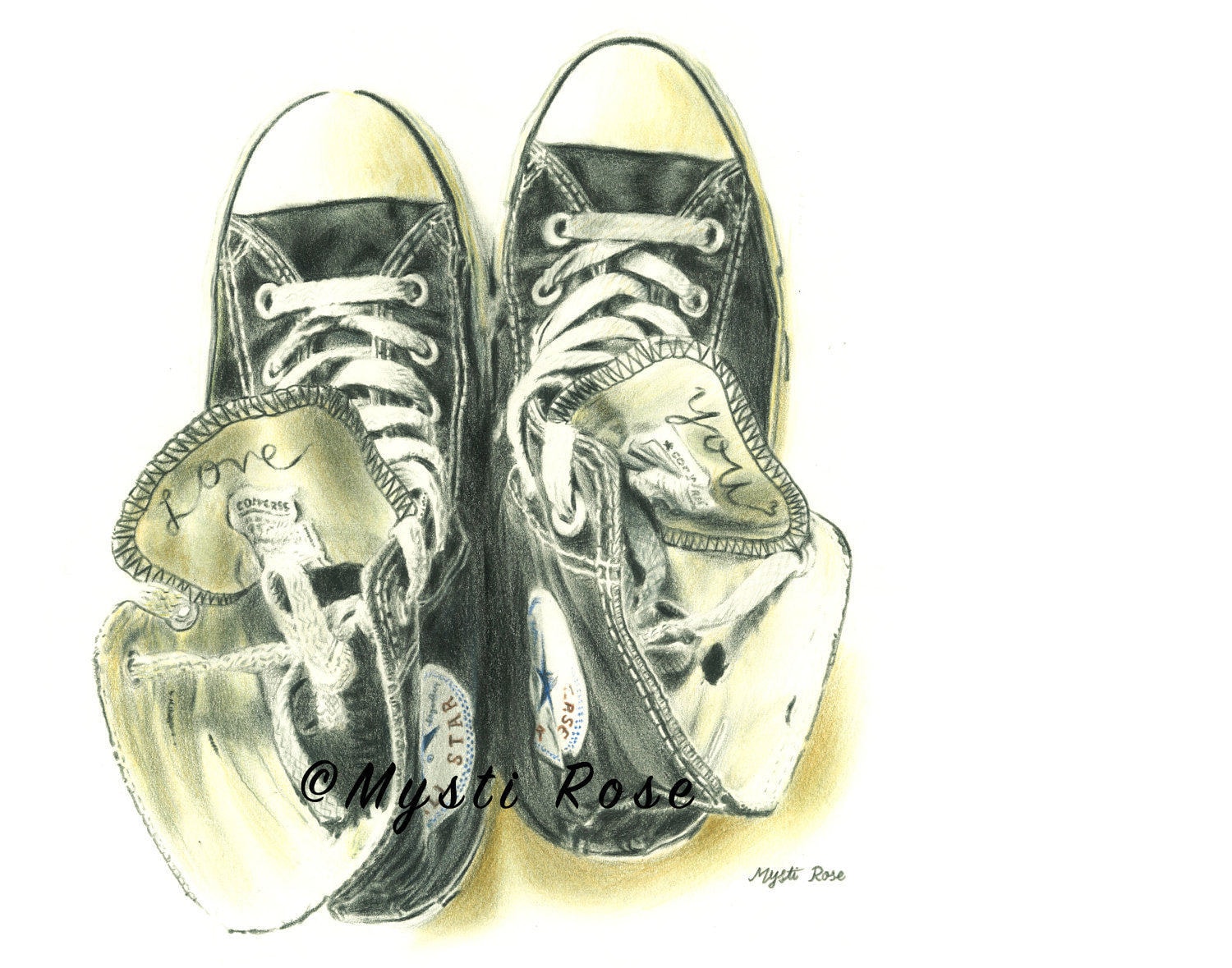 Converse Shoes Colored Pencil Drawing Print Wall Art Realistic Art