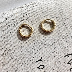 Rope Style Hoops | Twisted Rope Huggies | 14 Karat Gold Plated Huggie Earrings | Gift for her