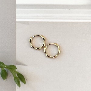Gold Frilly Huggies, 18k Gold Plated Petite Hoops | Gold Tiny Delicate Hoops For Her