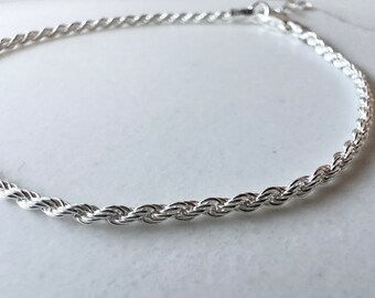 Twisted Rope Bracelet | Adjustable Sterling Silver Twist Chain Bracelet