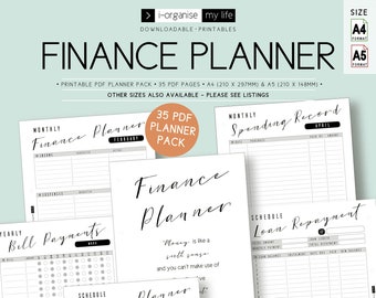 Home finance planner, bill organiser and savings tracker. 35 invaluable printable pdf pages for personal organiser size A4 and A5