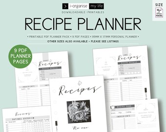 Recipe planner Printable recipe Recipe cards Downloadable Printable kitchen planner Meal planner Personal planner Recipe organiser insert