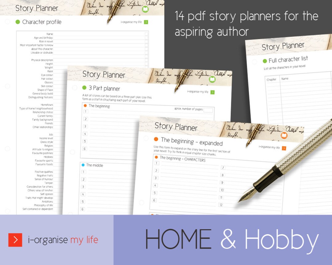 14 Page Novel Planner, Fiction Writers Templates. Character Development and Plot Records ...
