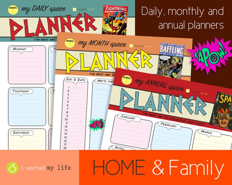 weekly planner monthly personal yearly organiser vintage style downloadable printable comic books planner kit comic posters school diary image 6
