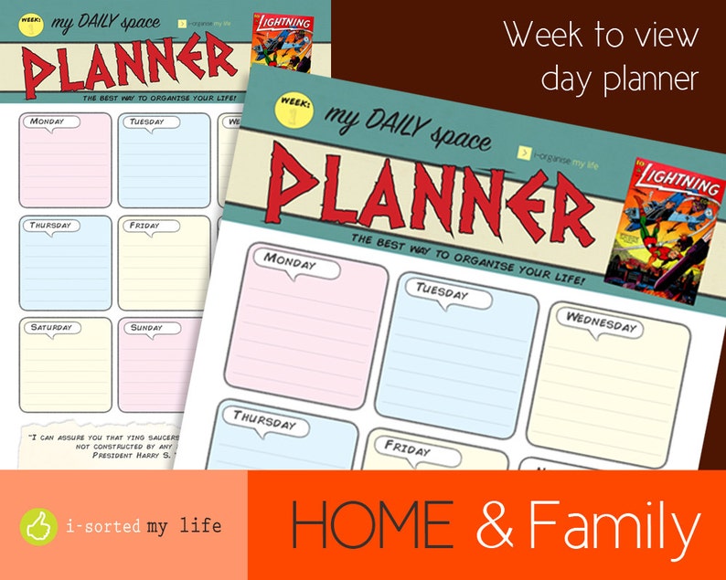 weekly planner monthly personal yearly organiser vintage style downloadable printable comic books planner kit comic posters school diary image 2