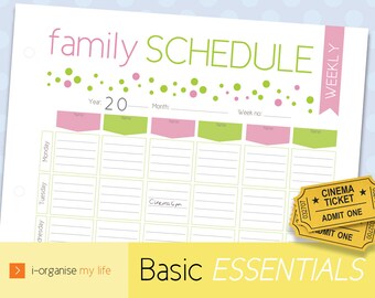 Family planner, family organiser, weekly planner, weekly organiser, weekly schedule, downloadable, printable, family activities