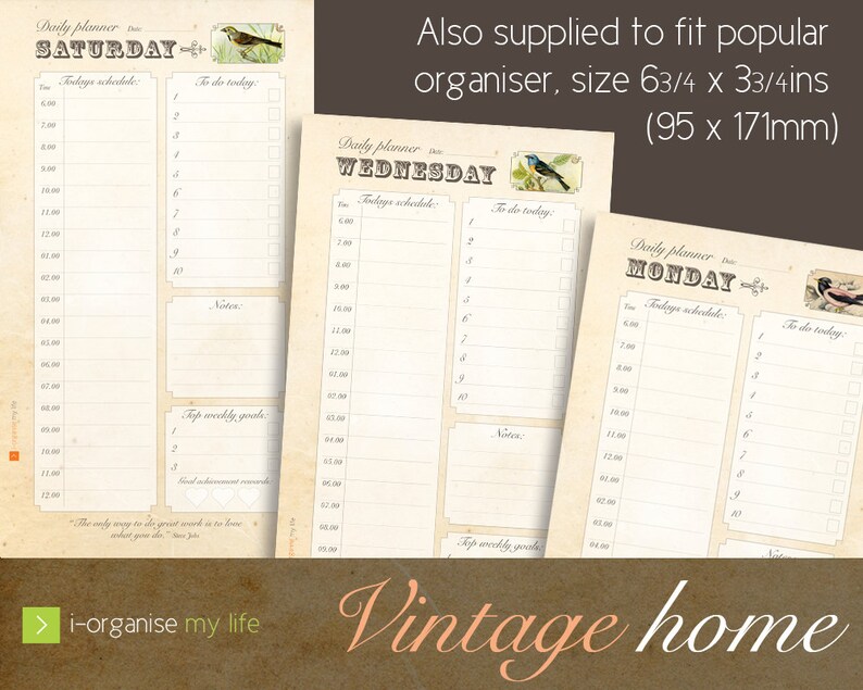DAILY PLANNER vintage style download and print daily Etsy