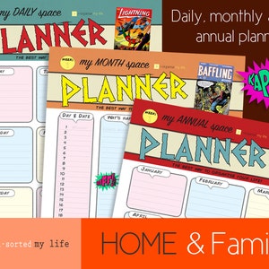 weekly planner monthly personal yearly organiser vintage style downloadable printable comic books planner kit comic posters school diary image 1