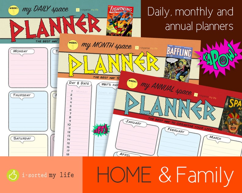 weekly planner monthly personal yearly organiser vintage style downloadable printable comic books planner kit comic posters school diary image 1