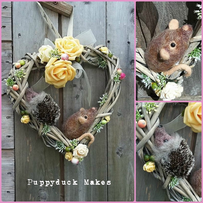 Wicker Heart Wreath Summer Wreath Mouse and Hedgehog - Etsy UK