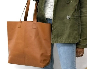 Roomy Brown camel leather bag, Leather tote bag, Large bag, Sturdy leather tote bag in Camel