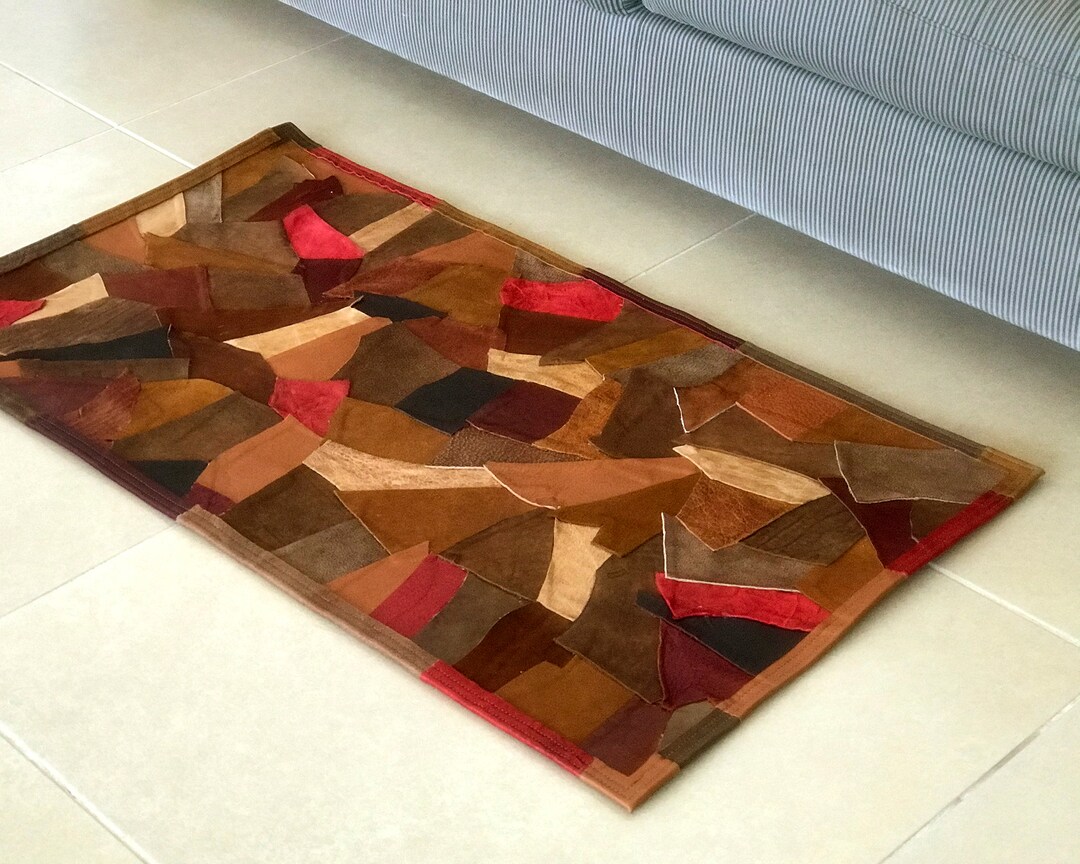 Patchwork Leather Rug Unique Rug Small Leather Carpet Handmade Rug Mat ...
