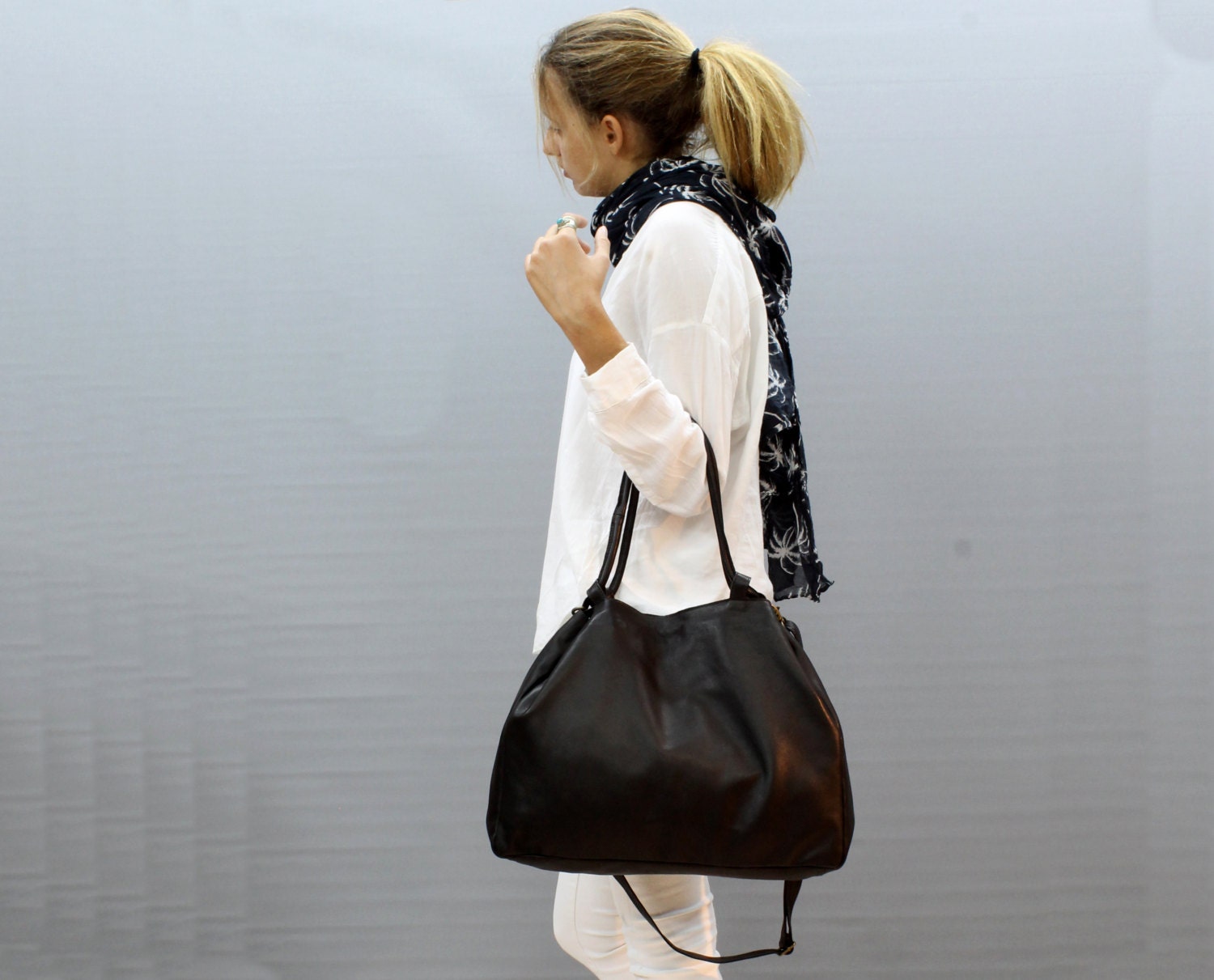 Opera Black Leather Crossbody Bag