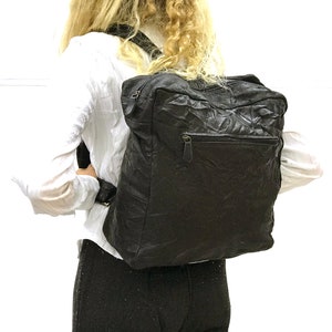 Black Leather Backpack Women Zipper Rocksack Front pocket square backpack Diaper bag