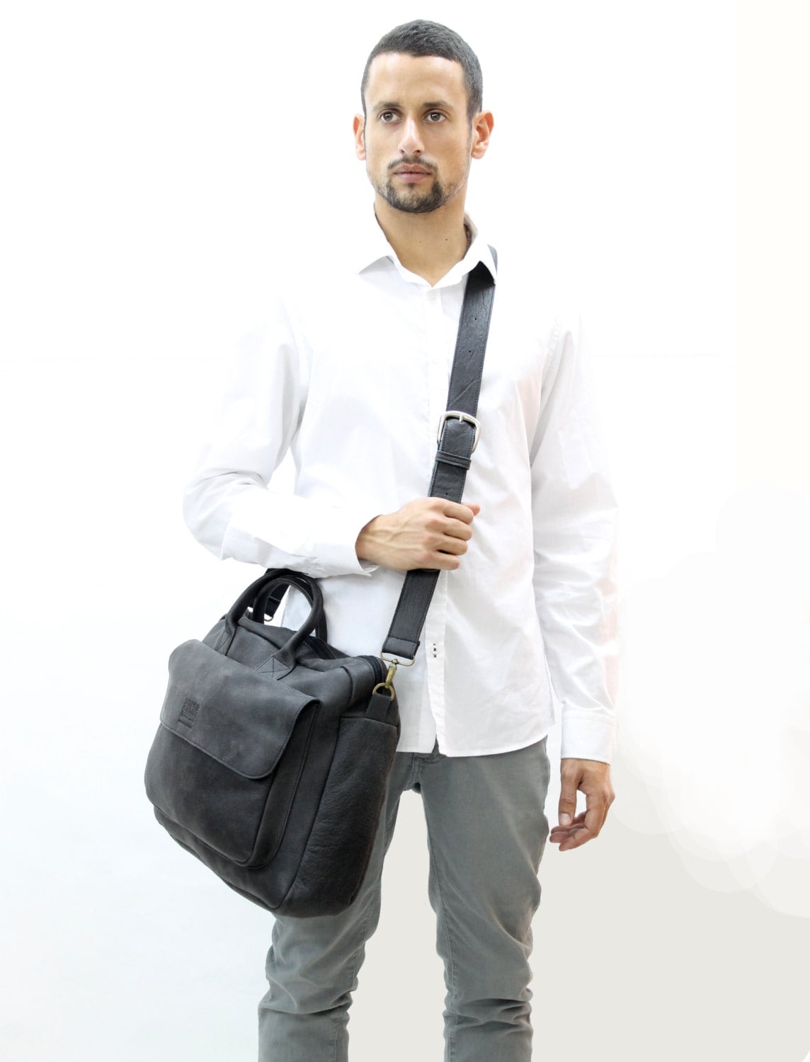 SALE Black leather briefcase Distressed mens leather Etsy