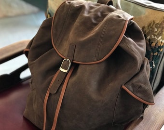 Soft Leather Hobo Backpack Distressed brown Leather Rucksack backpack back pack bag bookpack Unisex Slouchy Backpack