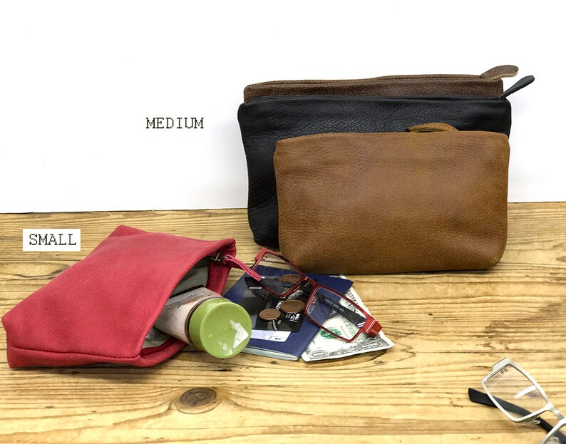 Sale Brown Leather Pouch leather Makeup bag Small leather Etsy