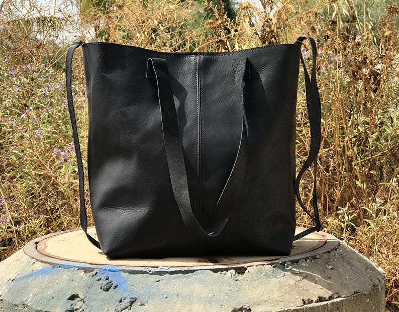 Sale Black leather tote bag Leather bucket bag Crossbody | Etsy