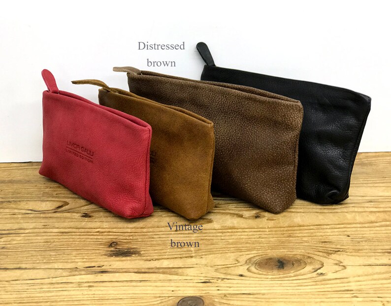 Sale Brown Leather Pouch leather Makeup bag Small leather Etsy